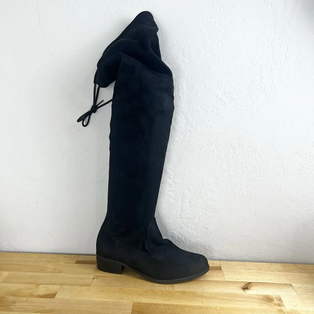 Charles David Over the Knee Boot Black Gammon Stretch Round Toe Tie Size‎ 6